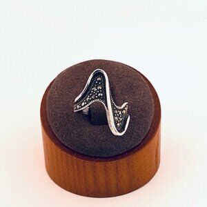 Estate Marcasite Swirl Ring Size 5.5 925 Sterling Silver Vintage Art Deco